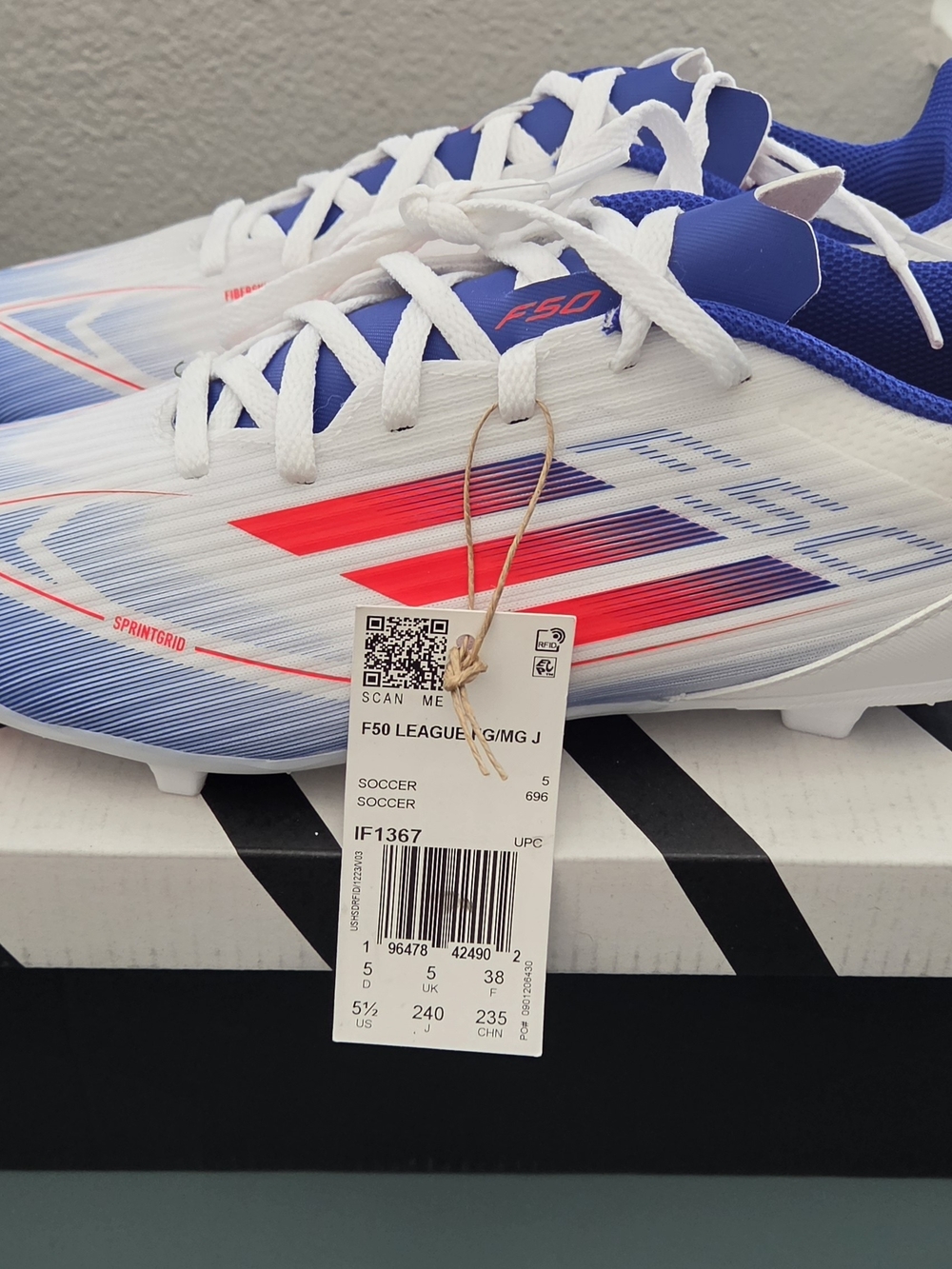 adidas F50 League FG/MG Soccer Cleats White & Blue Boys US 5.5 NWT